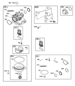 Carburetor Group Diagram and Parts List for 125P02-0070-F1  Cub Cadet Lawn Mower